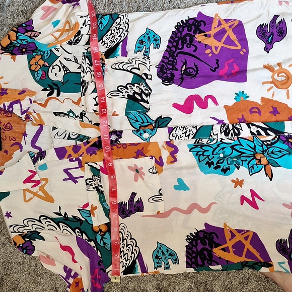 Milk and Honey rayon button-up v-neck blouse top - S - bird woman abstract print - Picture 6 of 9